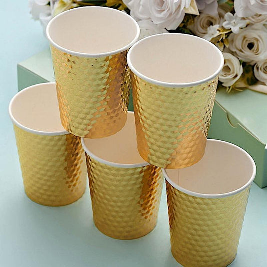 24 Gold 9 oz Metallic Honeycomb All Purpose Disposable Paper Drinking Cups