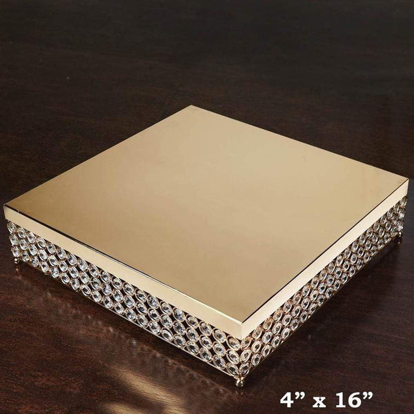 16" wide Crystal Beaded Square Metal Cake Stand