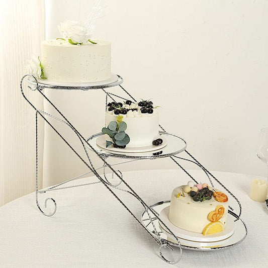 3-Tier 16"x19" Metal Cake Stand - Cascading Design with Round Mirror Trays