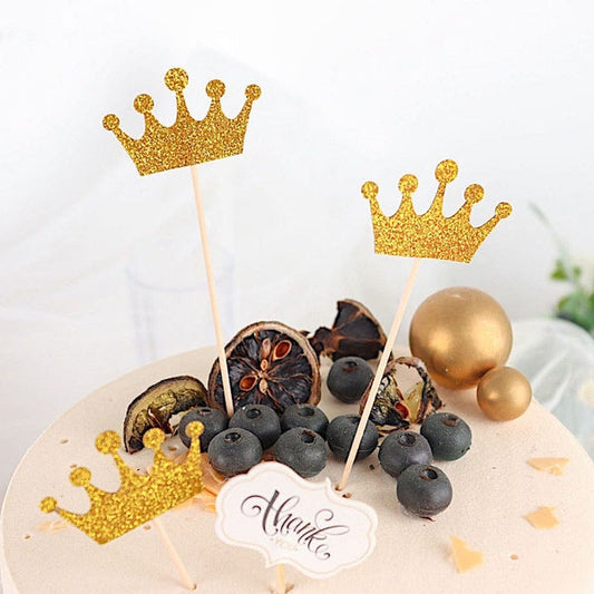 24 Gold 5 in Glittered Royal Crown Cake and Cupcake Toppers