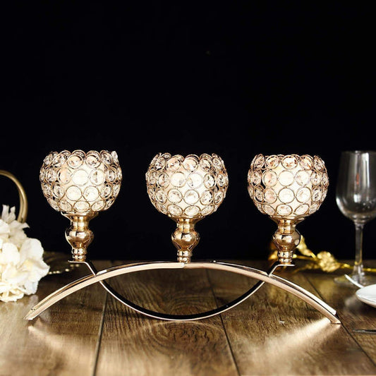 16" wide Metal Arch Bridge Beaded Globe Candle Holder