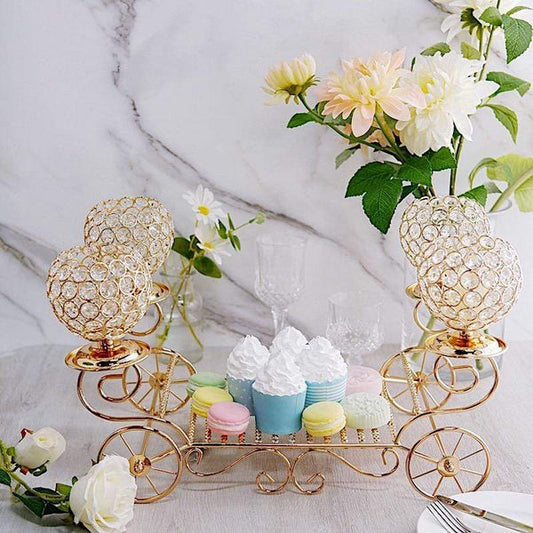 18 in Gold Cinderella Carriage Stand with Crystal Beaded Candle Holders