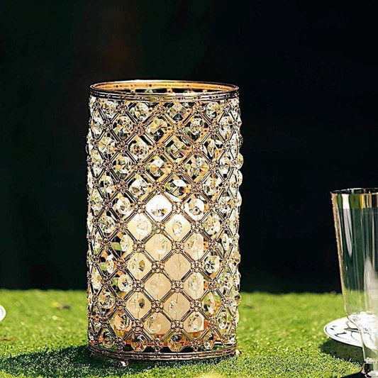 2 Crystal Beaded 9 in tall Metal Candle Holders Wedding Centerpieces