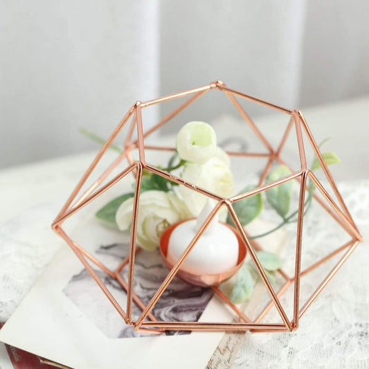 2 Geometric Metal Hexagon Flower Vases Tealight Candle Holders