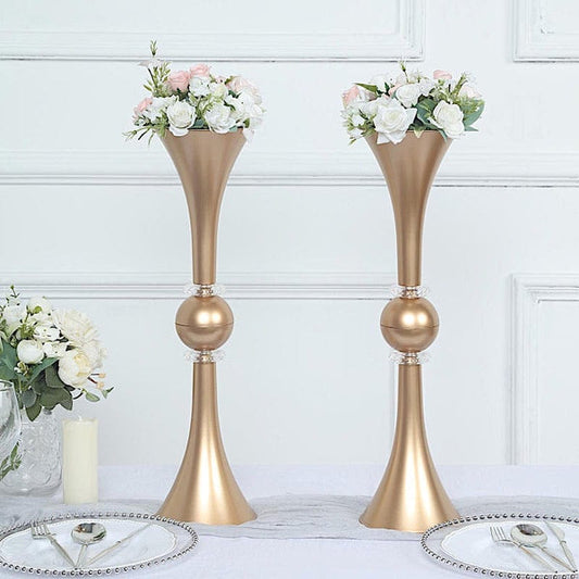 2 Plastic Reversible Trumpet Flower Vases Centerpieces with Crystals