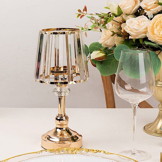 2 Gold Metal Votive Candle Holders with Clear Crystal Glass Lamp Shade