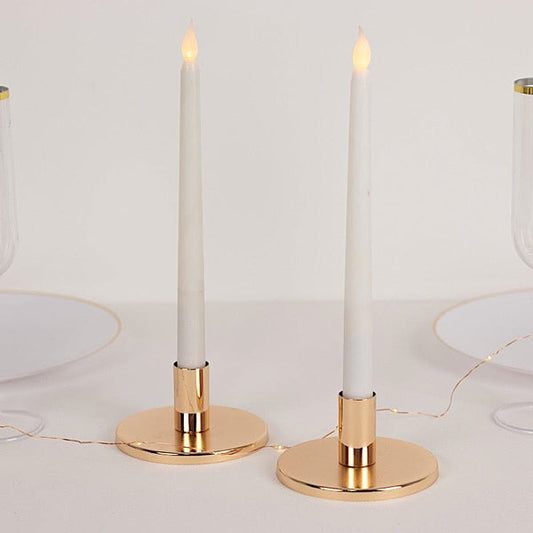 2 Gold Round Metal Taper Candle Holders
