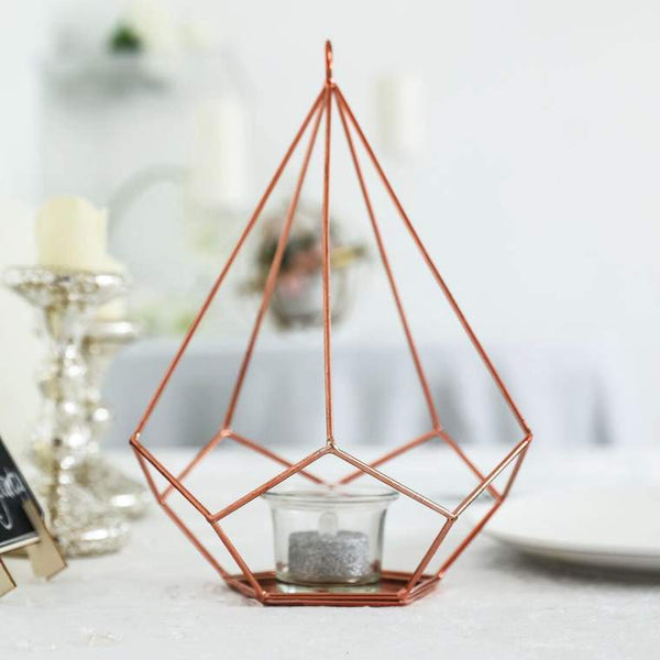 2 pcs 9 in tall Geometric Pentagon Hanging Candle Holders Centerpieces