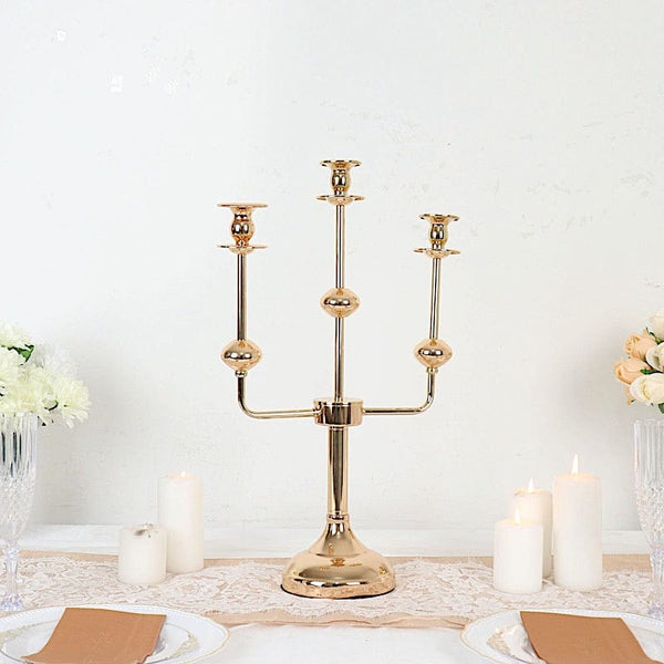 20 in Gold 3 Arm Metal Candelabra Taper Candle Holder Centerpiece