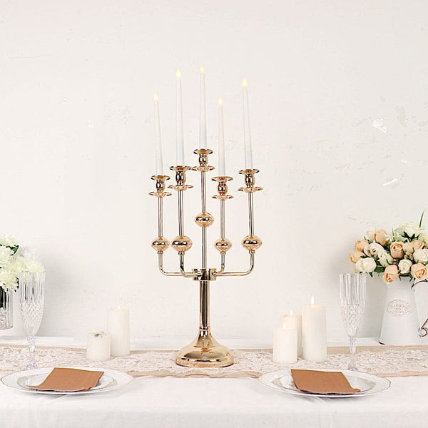 20 in Gold 5 Arm Metal Candelabra Taper Candle Holder Centerpiece