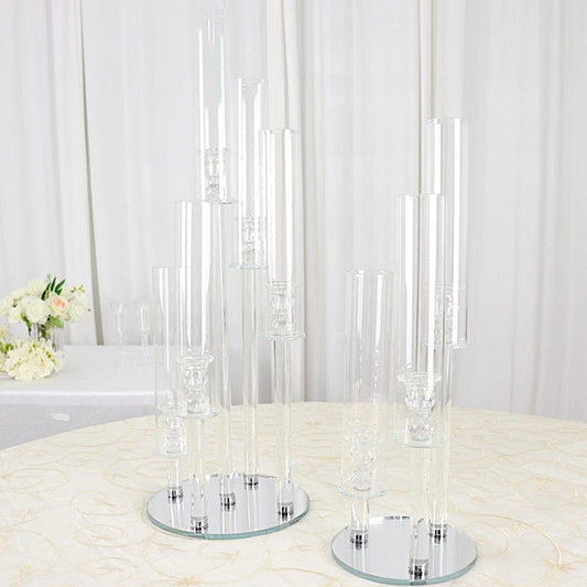 23 in tall Clear 3 Arm Round Crystal Glass Candelabra Taper Candle Holder