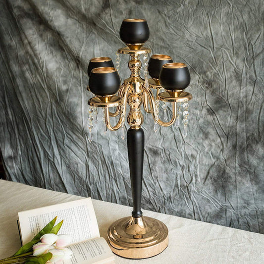 25" tall Gold and Black Metallic Votive Candle Holders with Crystal Accents