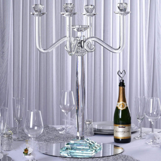 27 in tall Clear 4 Arm Crystal Glass Candelabra Candle Holder
