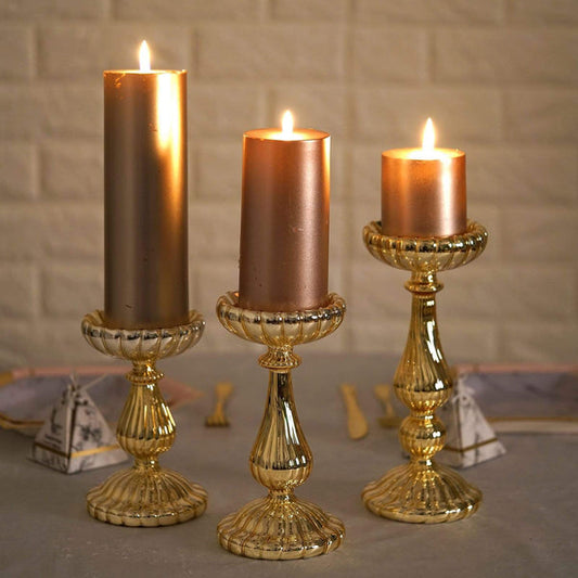 3 Mercury Glass Pillar Candle Holders Centerpieces
