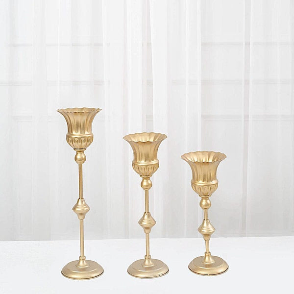 3 Gold Metal Trumpet Flute Flower Vase Centerpieces