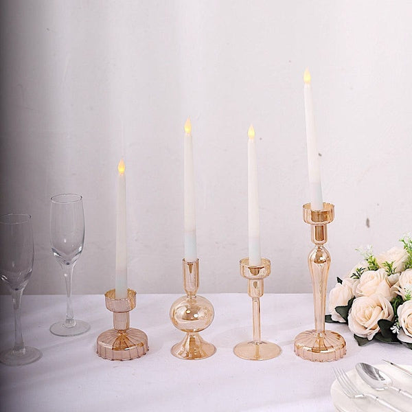 4 Gold Assorted Lined Crystal Glass Tea Light and Taper Candle Holders