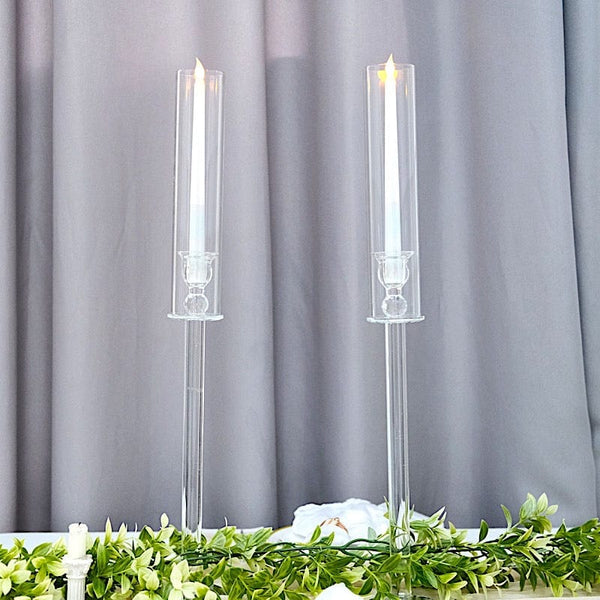 4 Crystal Glass Hurricane Taper Candle Holders with Cylinder Shades