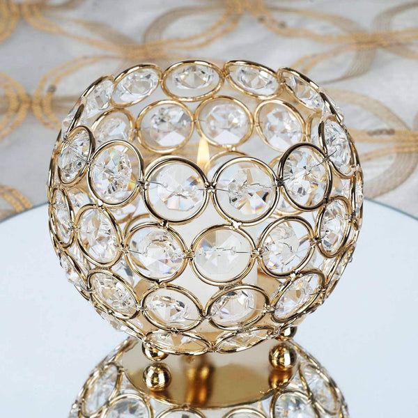 4" tall Tealight Votive Crystal Beaded Round Candle Holder