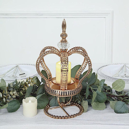 Gold Metal Crown Spiral Pillar Votive Candle Holder Stand Centerpiece