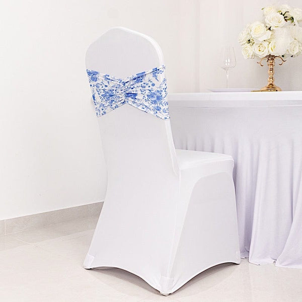 5 Ruffled Spandex Chair Sashes Band Floral Design