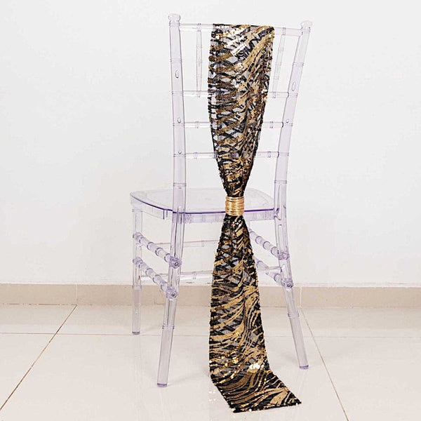 5 Mesh Chair Sashes with Wavy Embroidered Sequins