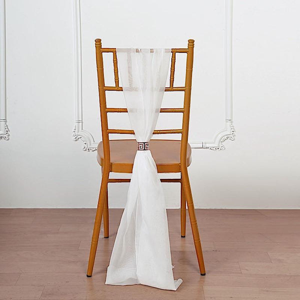 5 White Extra Wide Premium Chiffon Chair Sashes
