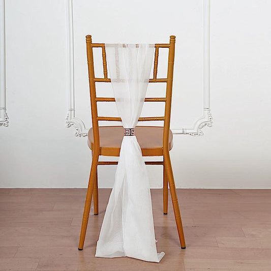 5 White Extra Wide Premium Chiffon Chair Sashes
