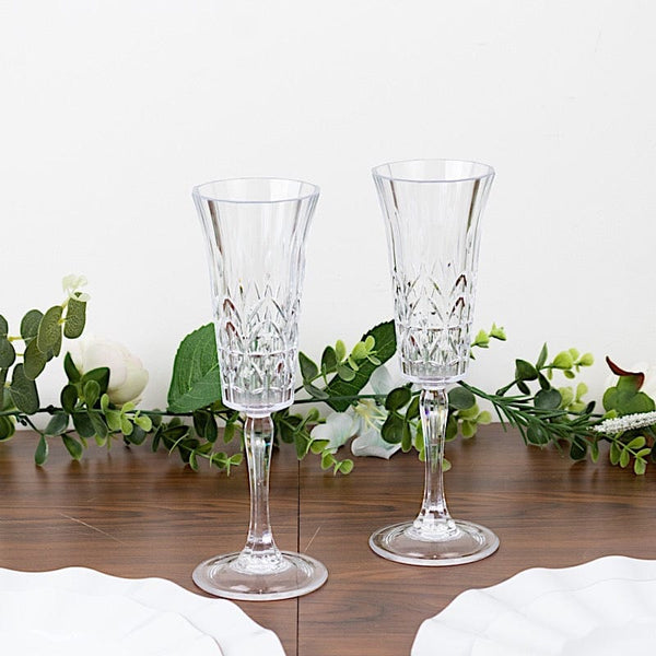 6 pcs 6 oz Plastic Champagne Flutes with Embossed Leaf Pattern