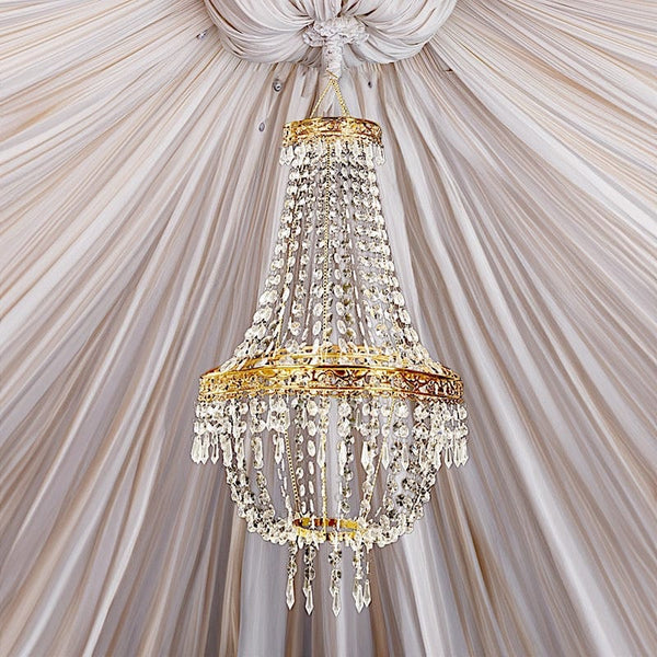 5 feet Clear Beaded Crystal Chandelier with Gold Ornate Metal Frame