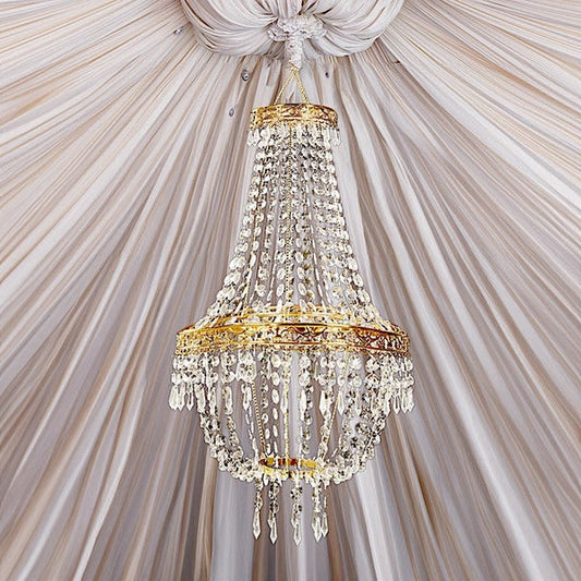 5 feet Clear Beaded Crystal Chandelier with Gold Ornate Metal Frame