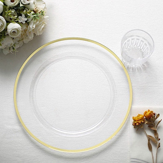 10 Clear 12 in Round Heavy Duty Plastic Charger Plates with Metallic Trim