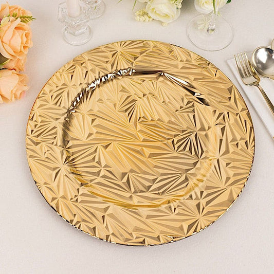 6 Metallic 13 in Rock Cut Plastic Round Charger Plates