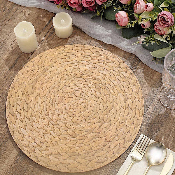 6 Disposable 13 in Woven Rattan Design Paper Round Charger Plates