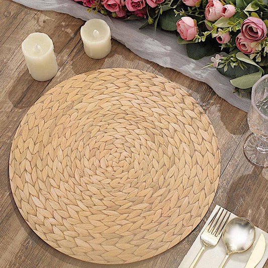 6 Disposable 13 in Woven Rattan Design Paper Round Charger Plates