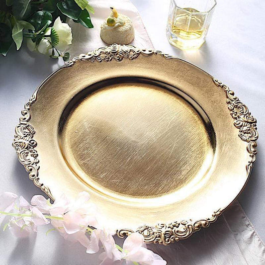 6 pcs 13 in Round Charger Plates with Decorative Embossed Rim