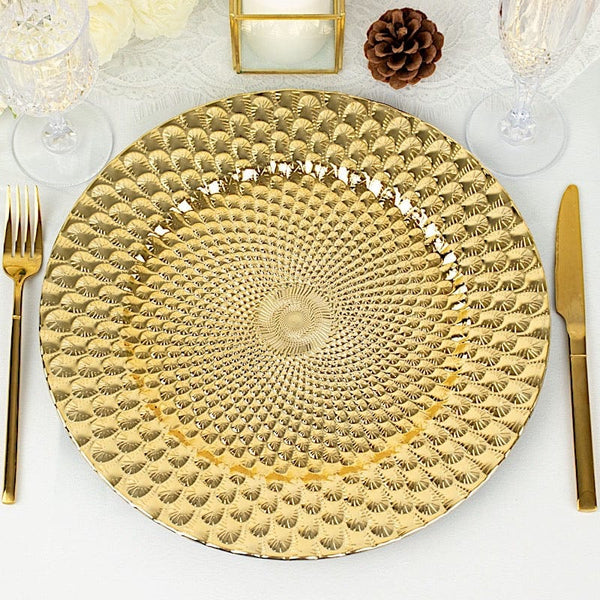 6 Round 13 in Plastic Charger Plates Peacock Pattern Serving Trays