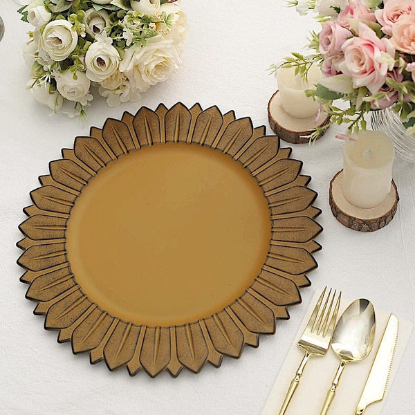 6 Round 13 in Sunflower Design Matte Plastic Dinner Charger Plates