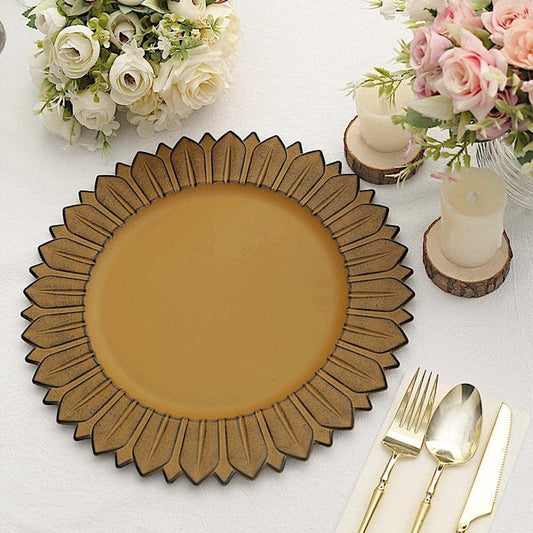 6 Round 13 in Sunflower Design Matte Plastic Dinner Charger Plates