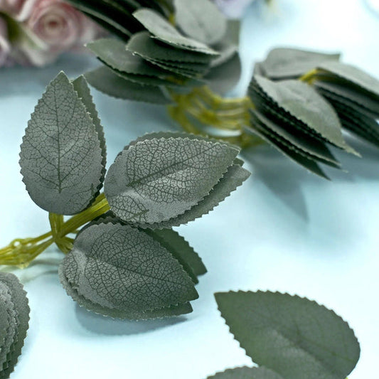 100 Frosted Green Faux Bulk Rose Leaves Artificial Greenery