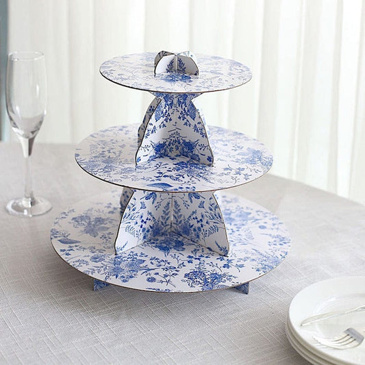 11 in Round 3-Tier Cardboard Cupcake Stand with Floral Print