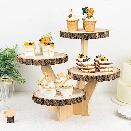 15 in Brown 4 Tier Round Natural Wood Cupcake Dessert Stand