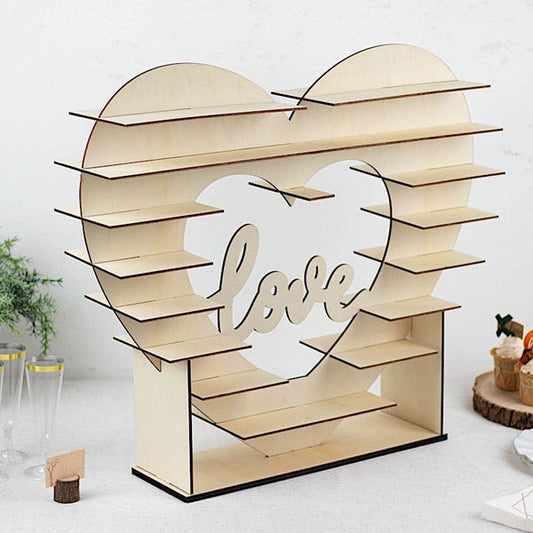 26 in Natural 8 Layer Double Sided Wooden Heart Cupcake Dessert Stand