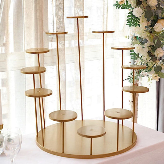 29 in Gold 12 Arm Tiered Round Metal Cupcake Holder Dessert Display Stand