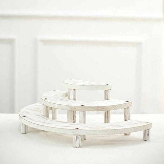 3 Whitewashed 3 Tier Wooden Cupcake Stands Semicircle Dessert Pedestals