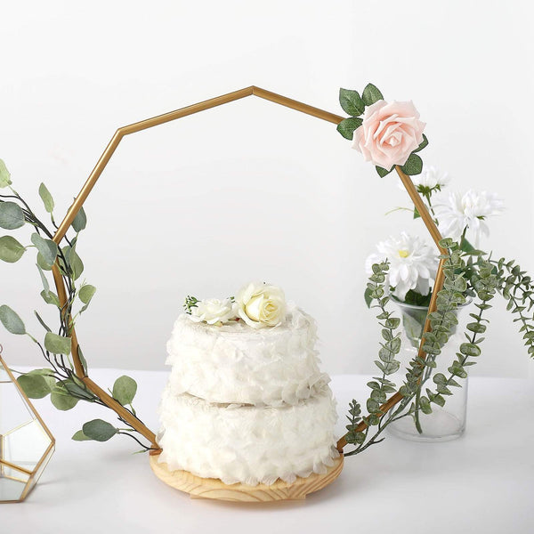 Gold Geometric Nonagon Wood with Metal Arch Cake Display Stand