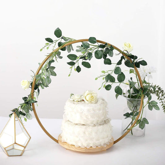 Gold Geometric Round Wood with Metal Arch Cake Display Stand