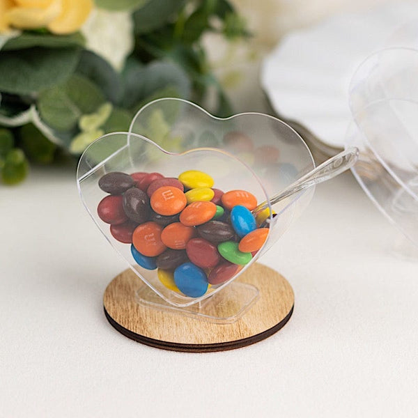24 Clear 2 oz Heart Shaped Disposable Plastic Dessert Cups with Spoons