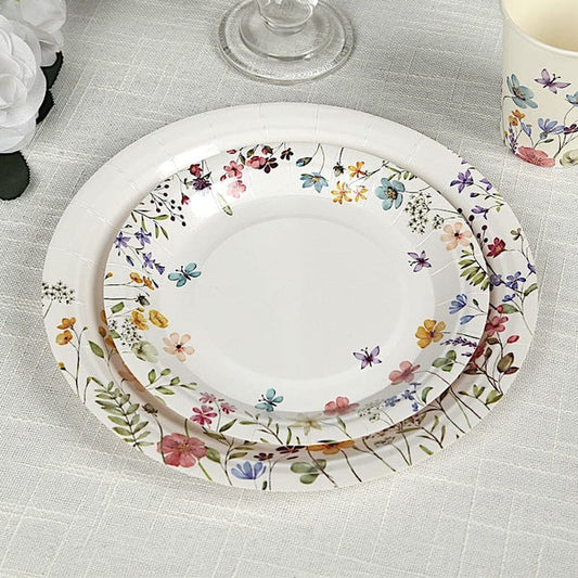 72 Wildflower Butterfly Design on White Paper Plates and Cups Set