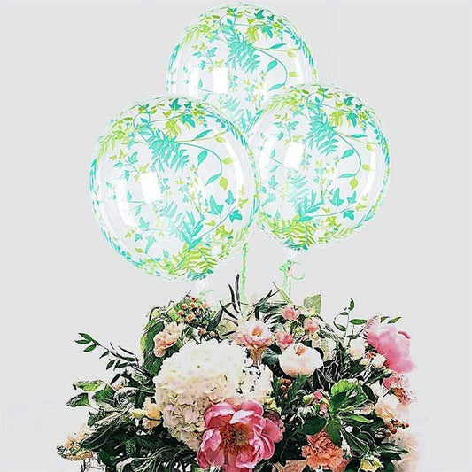 2 Clear with Green 20" Round PVC Balloons Vine Design