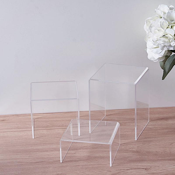 4 Clear Acrylic Display Stands Dessert Pedestal Riser Centerpieces